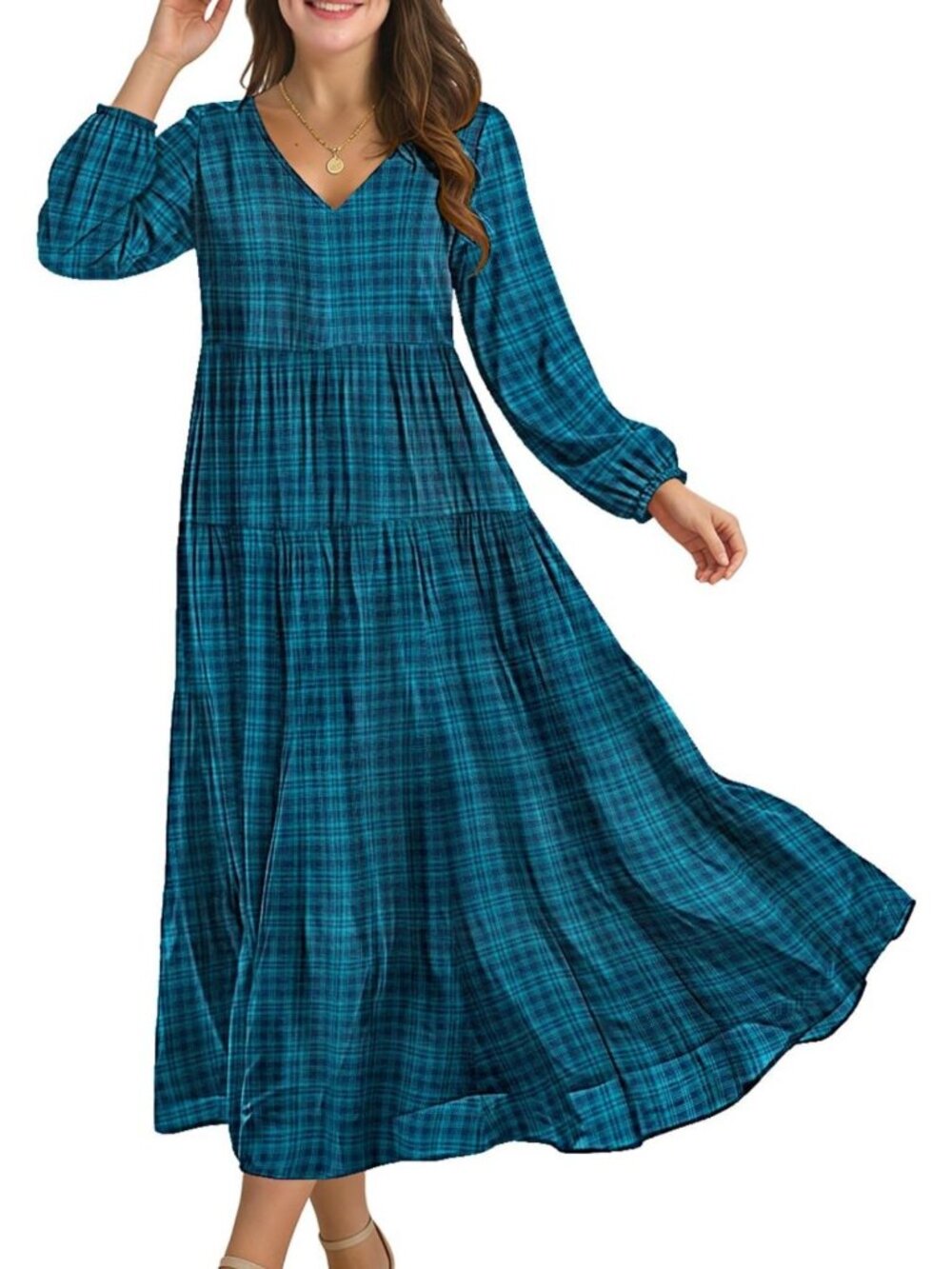 Chic Women's Fall Maxi Dress with Long Lantern Sleeves - Casual & Comfortable